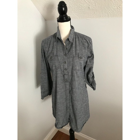 Anthropologie FEI Women's Heather Blue Tab Sleeve Chambray Shirt Dress Size S - Picture 1 of 13